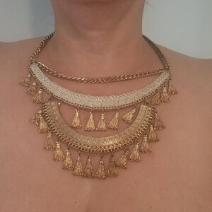 CLEOPATRA COSTUME Intricate Beaded Necklace Gold Tassels Belly Dance